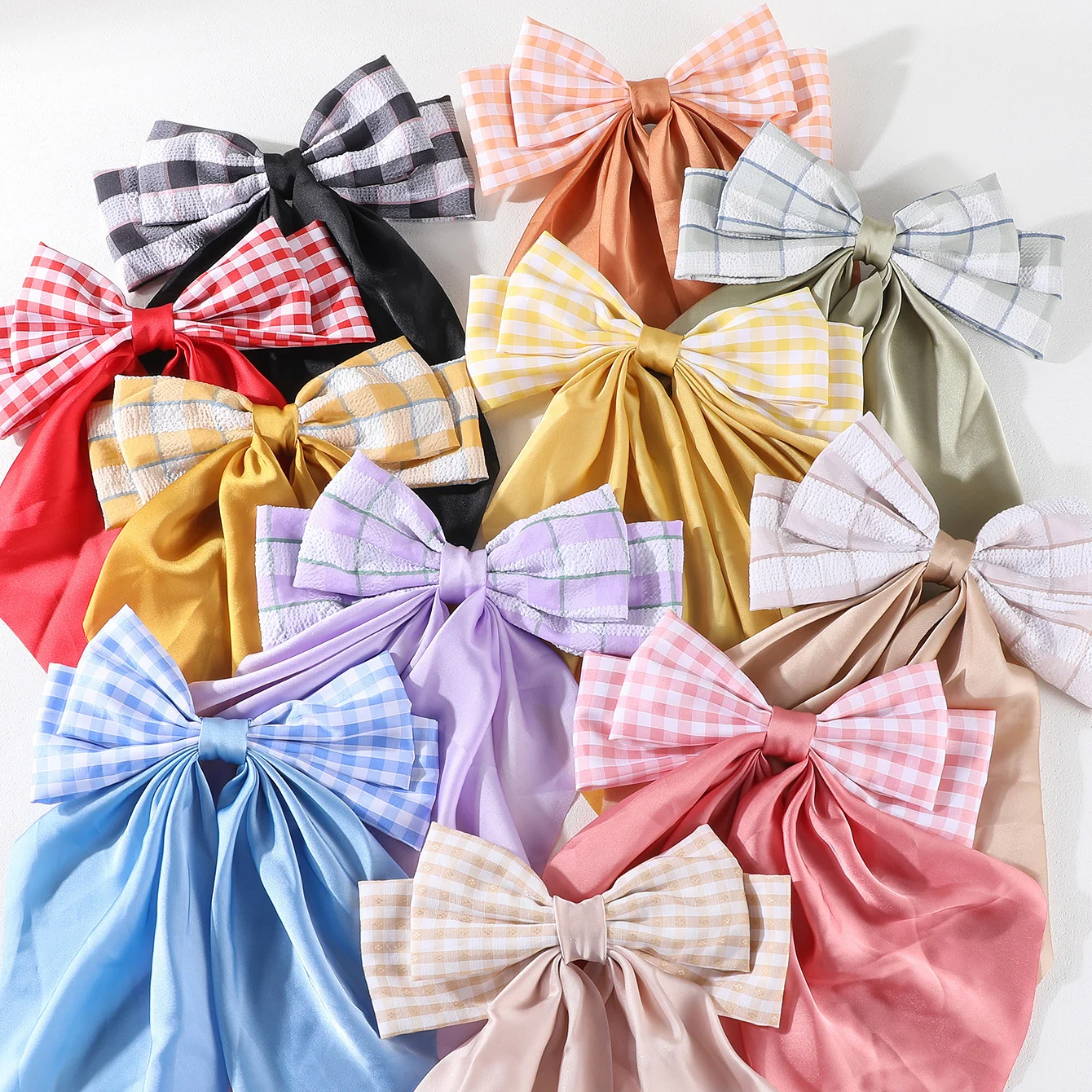 Elegant Bow Ribbon Hair Clip for Women Plaided Printed Satin Spring Clip Simple Bowknot Hairpins Barrette Girls Hair Accessories