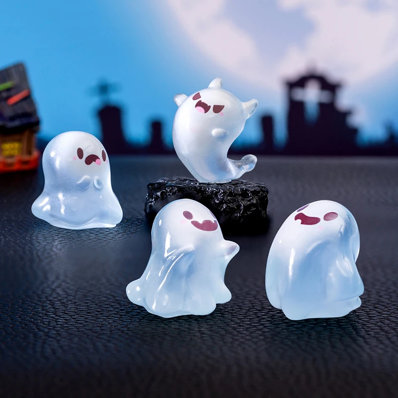 5 pçs mini figuras fantasmas com caixa estatuetas fantasmas luminosas resina brilho no escuro figuras fantasmas bonito presente positivo