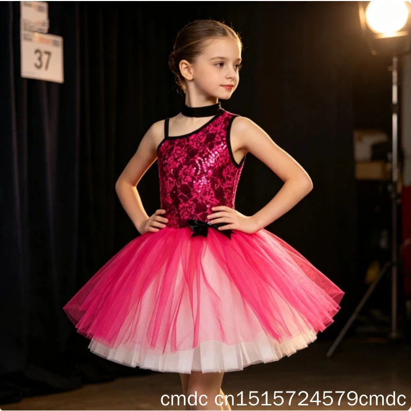 Children's Ballet Dance Performance - Rose Red Ballet Skirt Graduation Ball Performance - Group Dance - Puffy Skirt Women