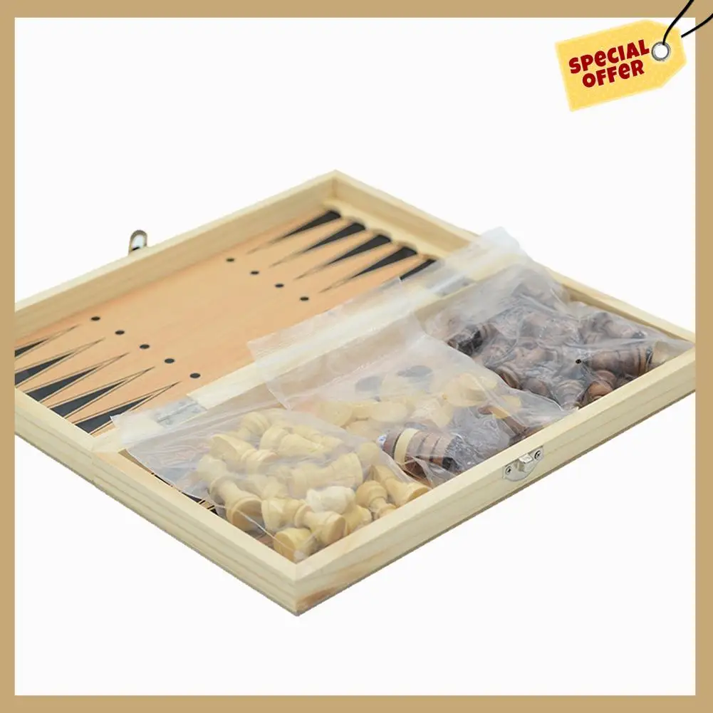 Stable Performance-Wooden Foldable 3 In 1 Chess Backgammon Wooden Board Folding Board Game