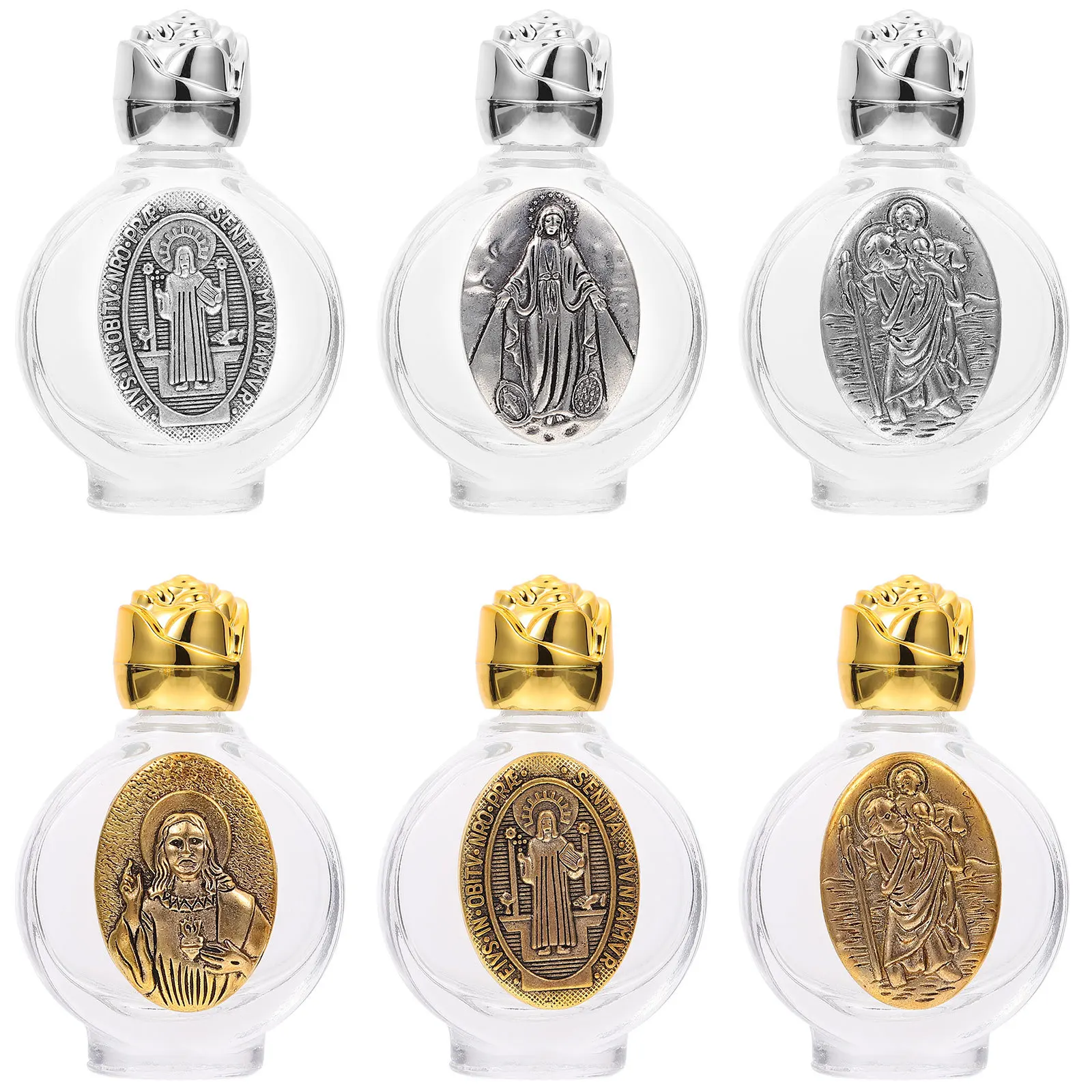 6Pcs Small Glass Perfume Bottles Leakproof Refillable Chic Religious Design Essential Oil Container Perfume Bottle