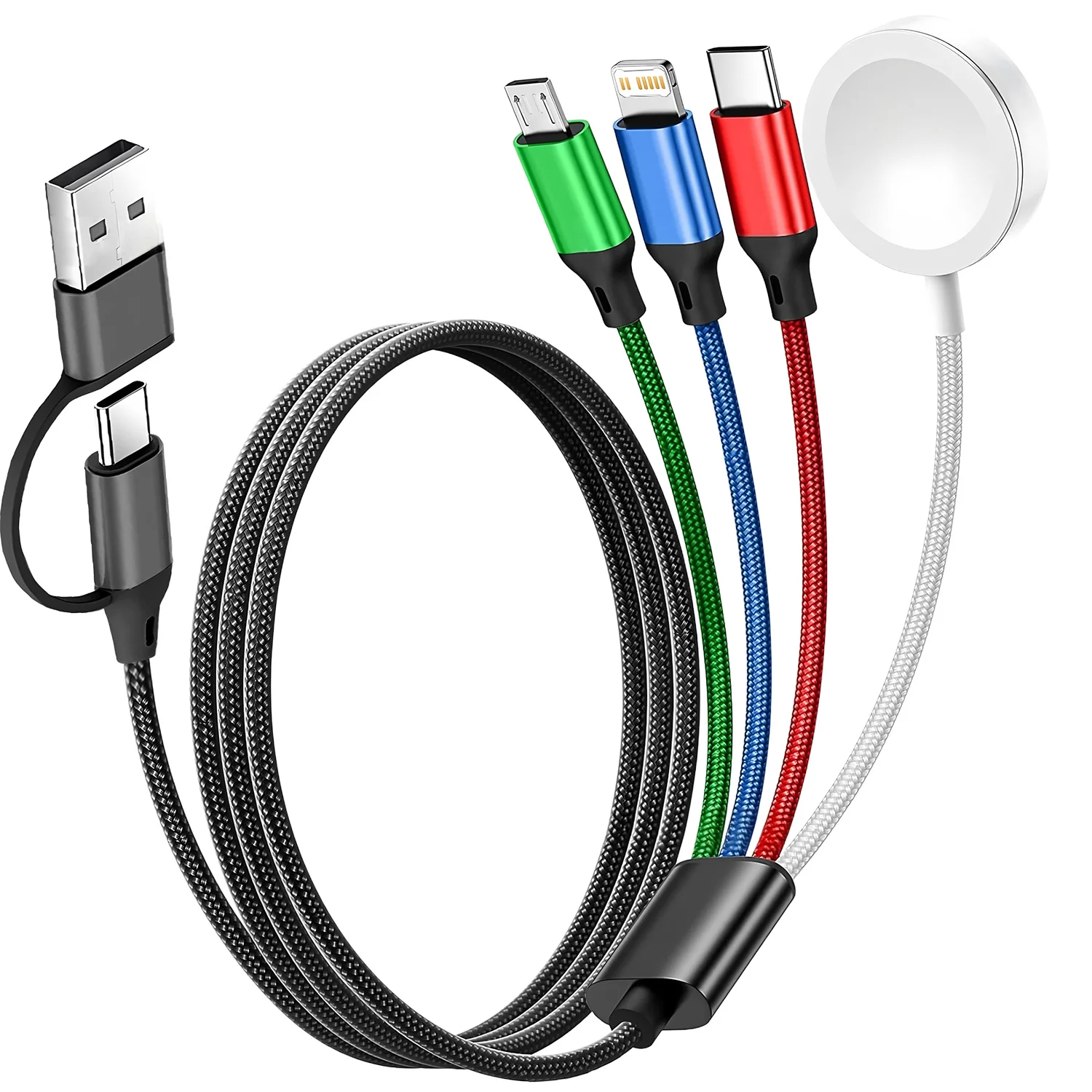 Kabel Pengisi Daya Multi USB C 2 in 3 240W untuk Ponsel/Komputer/Jam Tangan, Mendukung iPhone 16/15