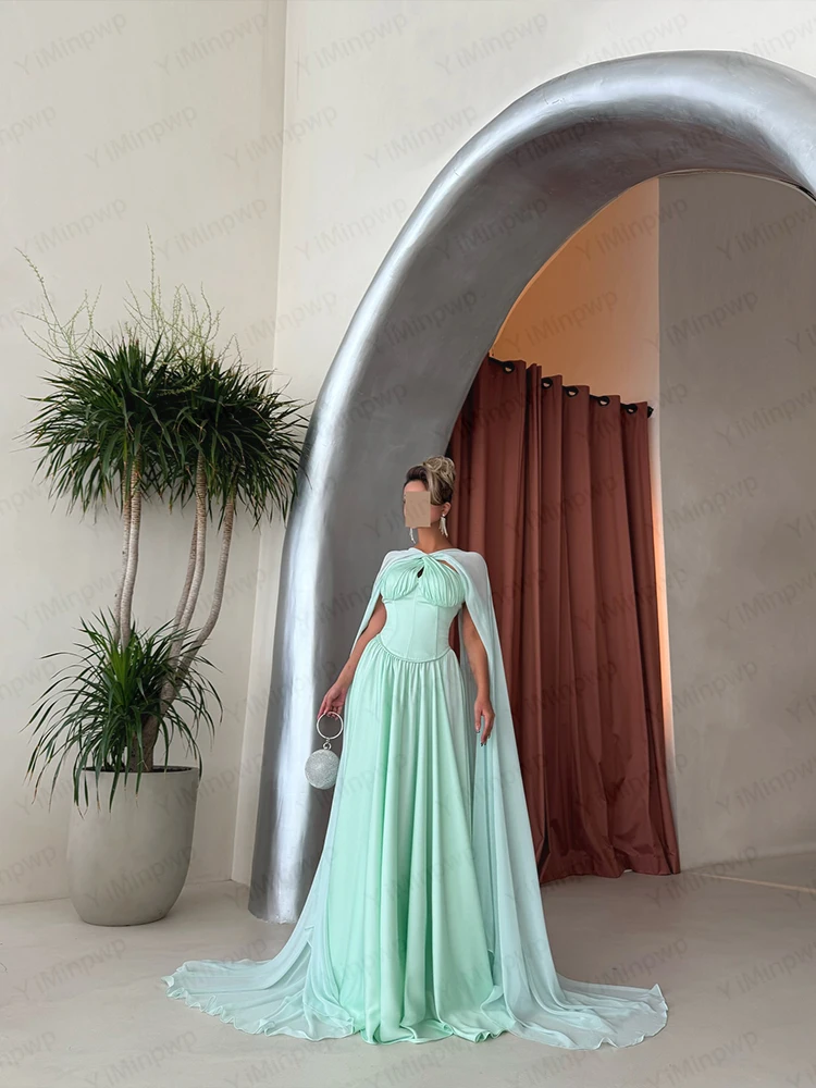Vestidos de noite elegantes, capa sem mangas, linha, vestido de baile islâmico, verde, casamento, convidado, vestido de festa personalizado