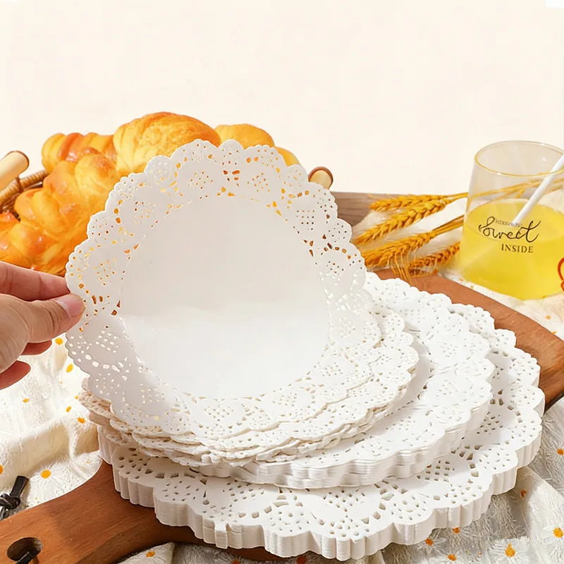 3.5/4.5/5.5-8.5/9.5*10.5 Inches Round Lace Paper Doilies Oil Absorbent Placemats For Large Cakes Pizza Baking Dessert Display