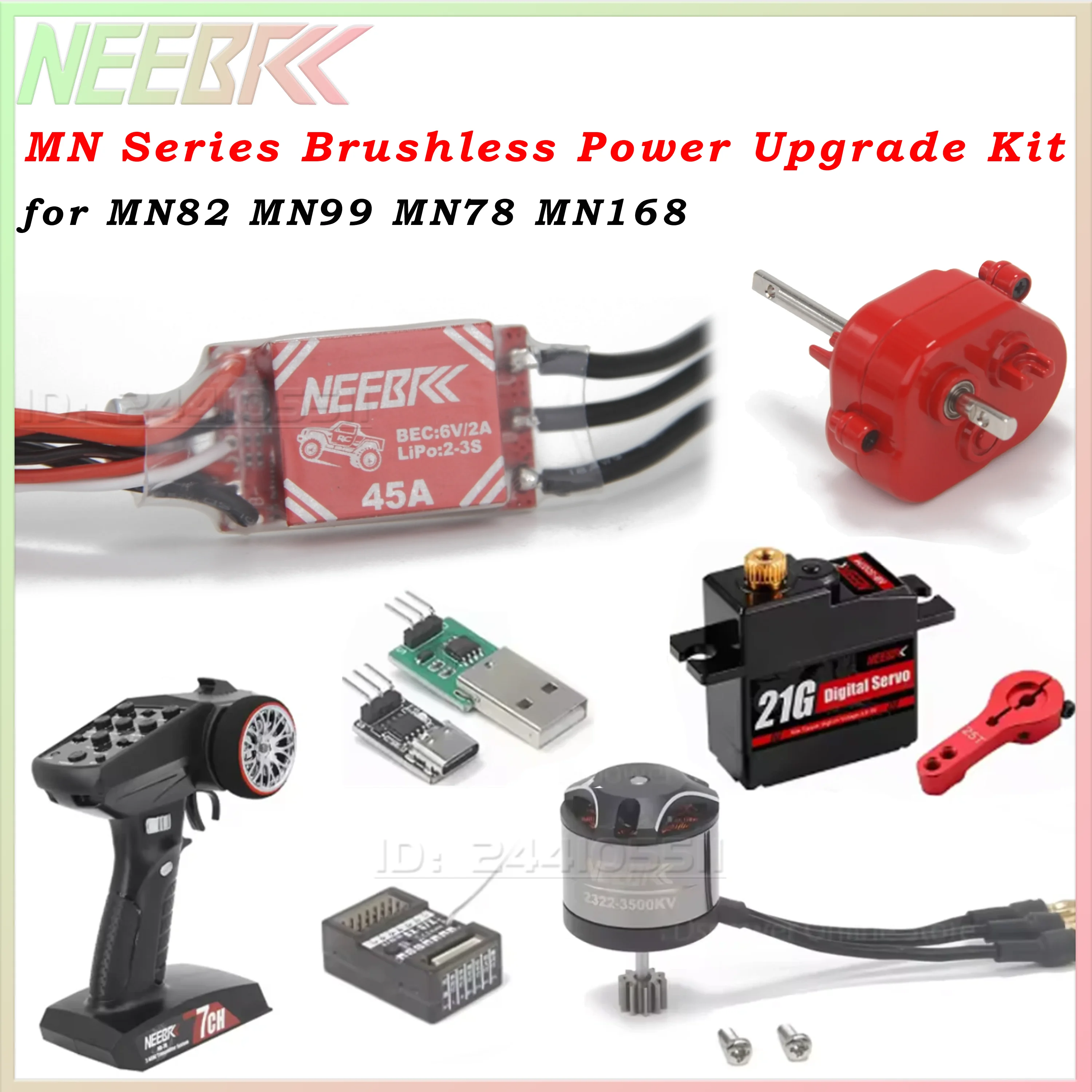 2322 2600KV 3500KV Bürstenloser Motor Metallgetriebe AM32 45A ESC 7CH Sender 21G Servo für MN82 MN78 MN168 MN99S Upgrade-Teile