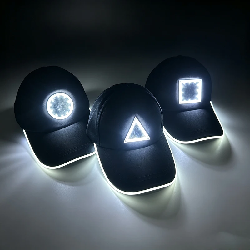 LED Light Up Baseball Cap Triangle Round Square Shape Luminous Glowing Hat Flashing Cap For Music Bar Night Running Hat Unisex