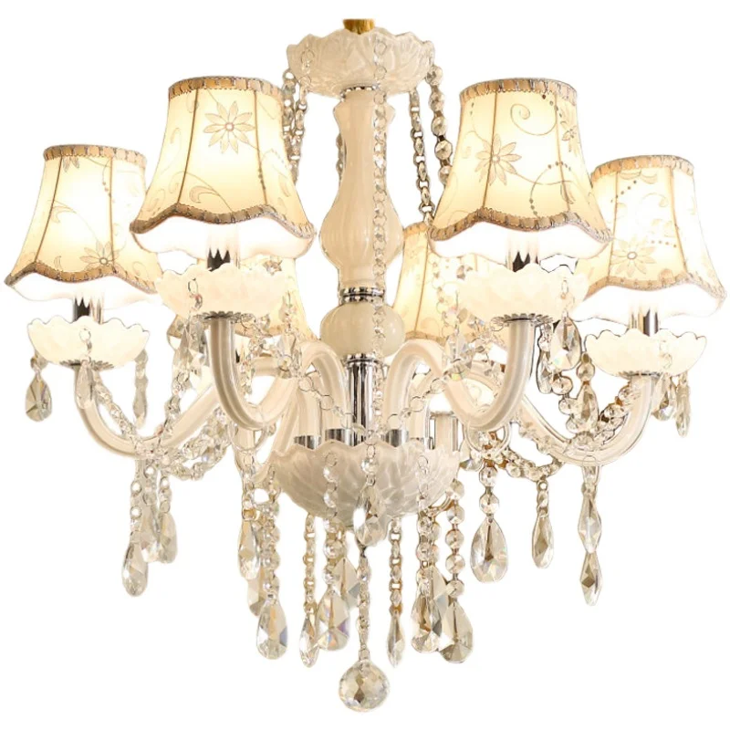 European style luxury white crystal chandelier living room dining room French ceramic glass chandelier free shipping