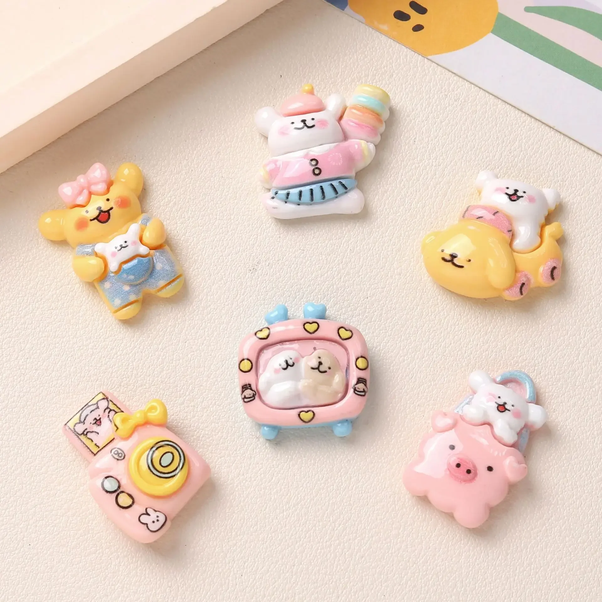 5pcs Cartoon DIY tv camera animali resina Flatback cabochon artigianato fai da te materiali creazione di gioielli Charms