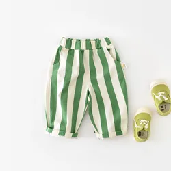 Spring New High Waist Cool Kids Baby Stripe Pants Korean Style Casual Children School Trousers Outwear Clothing