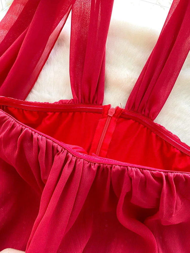 Frauen Kleid Koreanischen Stil Off-Schulter Ärmelloses Verband Kleid Krawatte Slim Fit Gesmokt Midi Kleid für Sommer Urlaub Weibliche DS301