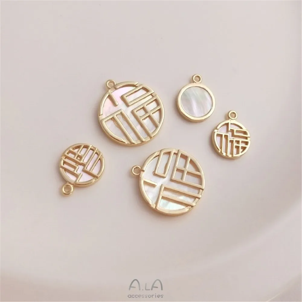 

14K Gold Blessing Character Pendant Sea Color Shell Necklace Collarbone Chain Leather Rope Blessing Brand Pendant Diy Jewelry