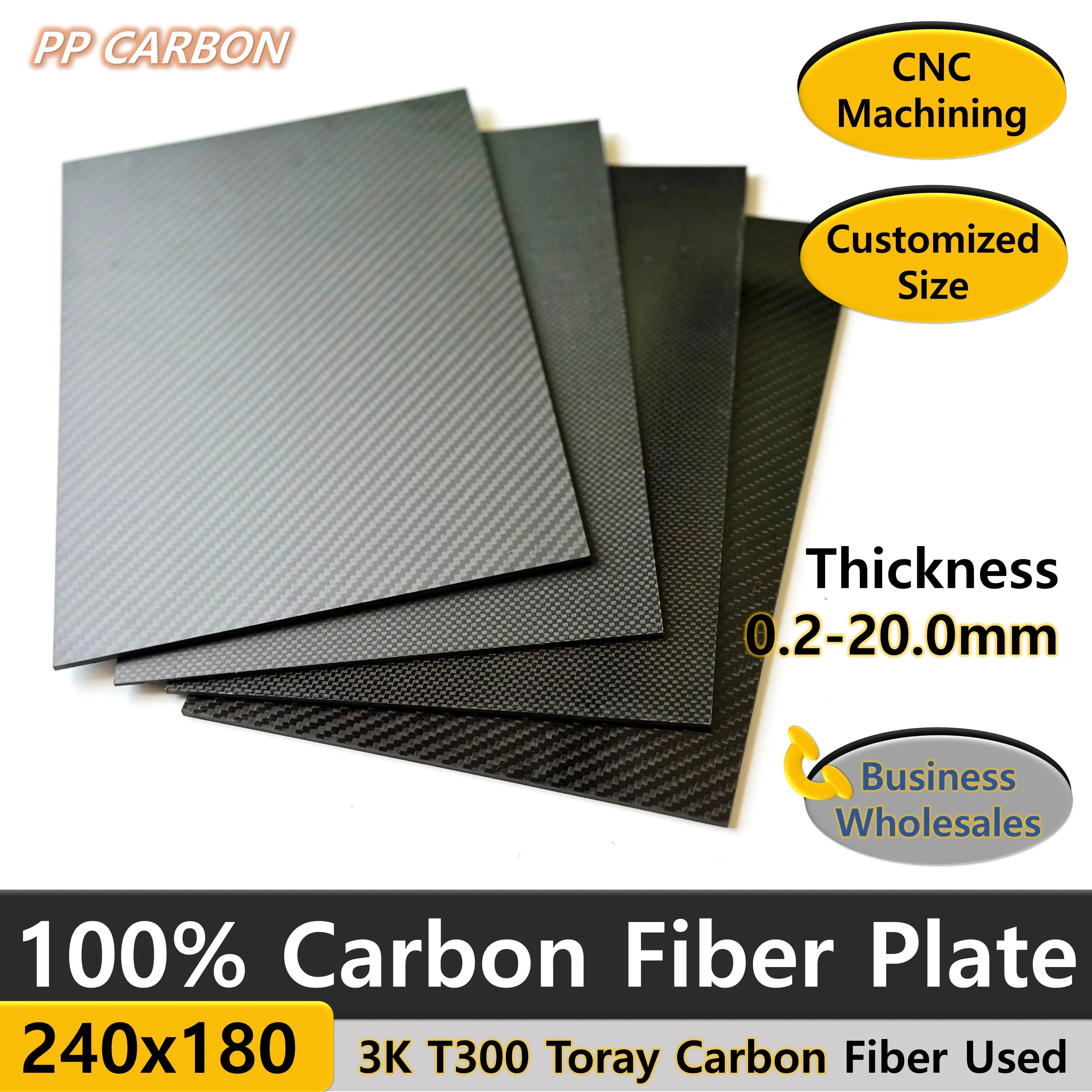

240x180mm Full 3K Carbon Fiber Plate Sheet High Strength Carbon Board Panel Thickness 0.5mm 1.0mm 1.5mm 2mm 2.5mm 3mm 4mm 5mm