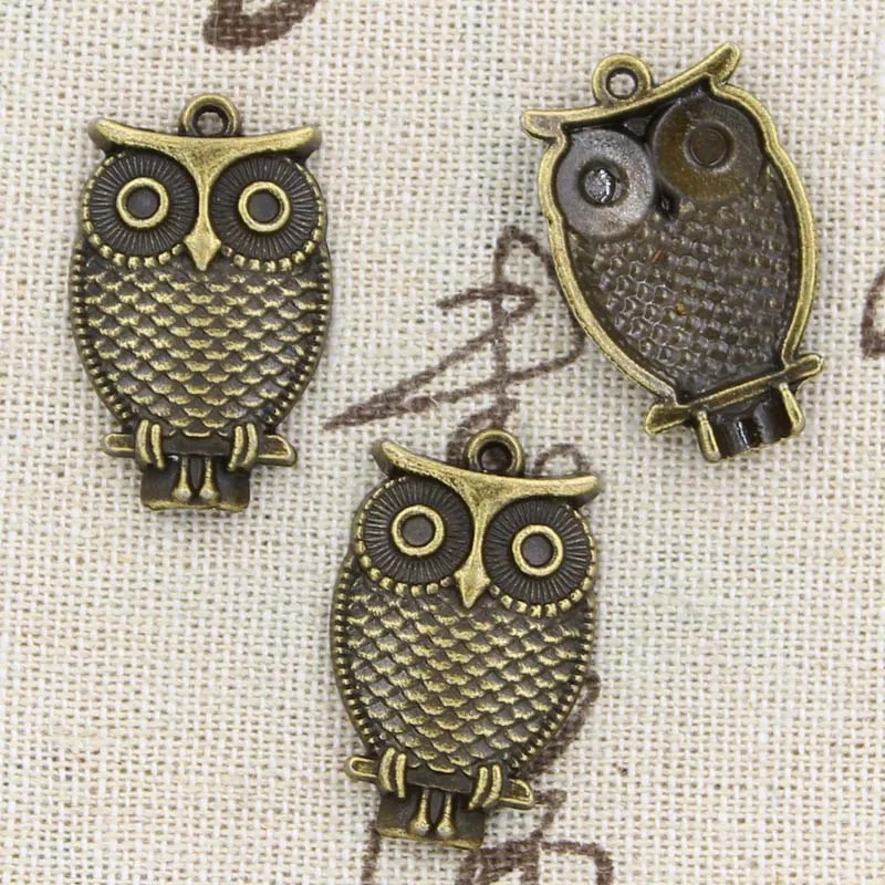 8pcs Charms Owl Standing Branch 28x18mm Antique Bronze Silver Color Pendants Making DIY Handmade Tibetan Finding Jewelry