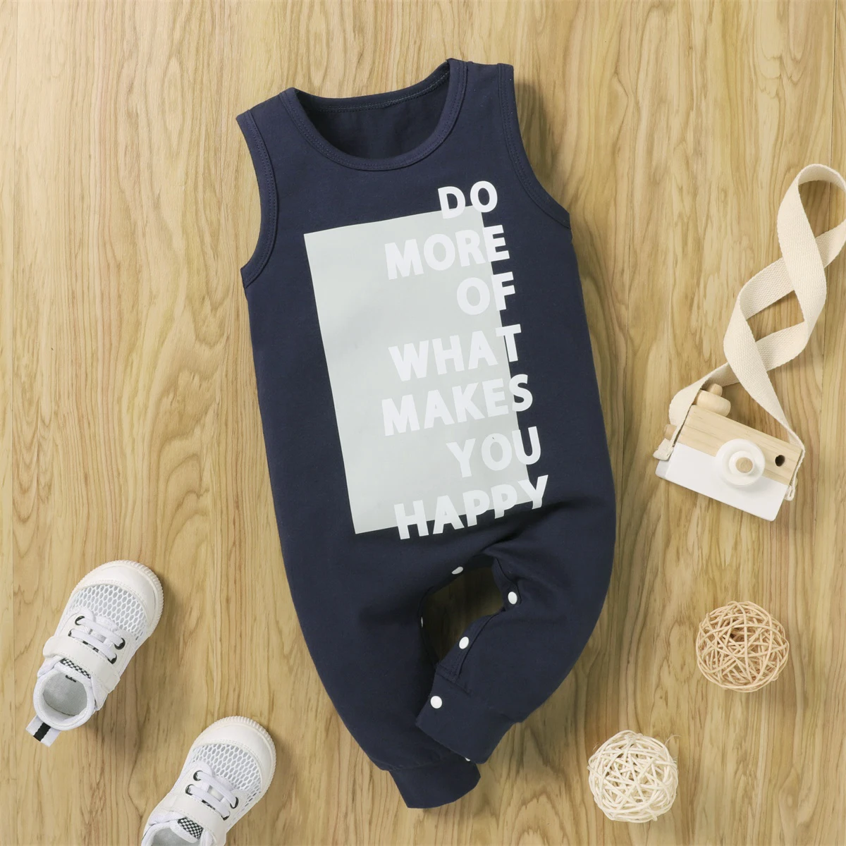 Summer Newborn One-Piece Suit Baby Romper Sleeveless Letter Print Simple Design Crawling Suit for Infants