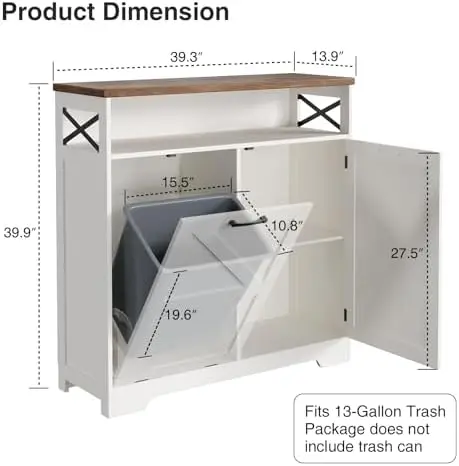 Tilt Out Trash Can Cabinet for 13 * 1 Gallon Trash Can, Farmhouse Kitchen Island Cabinet with Adjustable Shelf for
