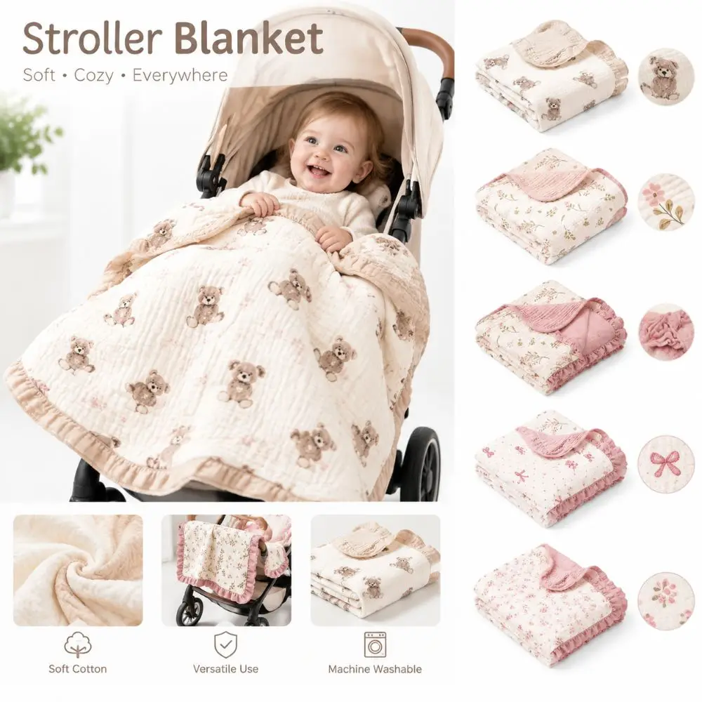 High Quality Cotton Baby Swaddle Blanket 4 Layer Soft Gauze Swaddle Wrap Ruffled Lace Stroller Blanket Nursery