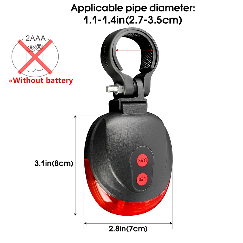 Fanale posteriore per bicicletta luce per bici laser posteriore impermeabile illuminazione a LED flash avvertimento di sicurezza fanale posteriore per bicicletta accessori per biciclette mtb(Senza batteria)