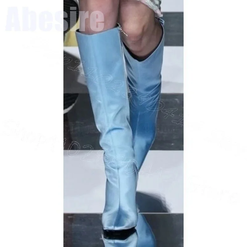 

Pink Silk Square Toe Bow Knot Runway Boots Slip On Women Shoes Chunky High Heels Party Banquet Dating 2025 Zapatos Para Mujere