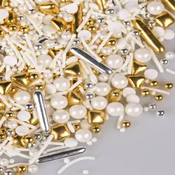 130g White Gold Pearl Metallic Sprinkles for Cupcake Toppers Ice Cream Candy Cookie Decorations for Wedding Party Celebrations