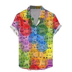 Camisa con estampado 3D para hombre, camisa Sexy de manga corta con solapa, estilo Harajuku, playera Gay, Top Hawaiano divertido, tendencia de fiesta, novedad de verano