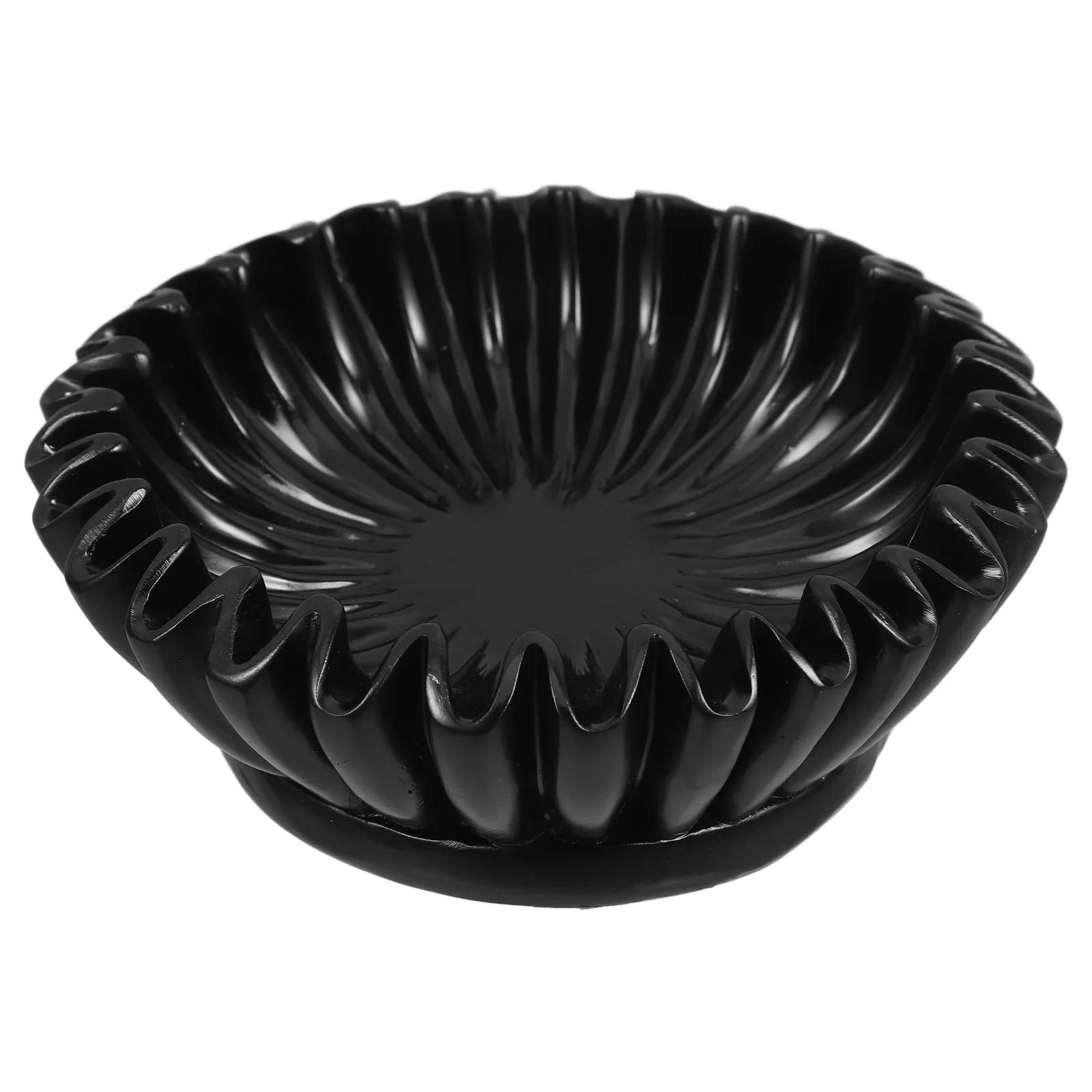 Black Resin Decorative Bowl with Fluted Ruffle Edge Modern Scalloped Home Decor Bowl for Entryway Key Holder Living Room Coffee
