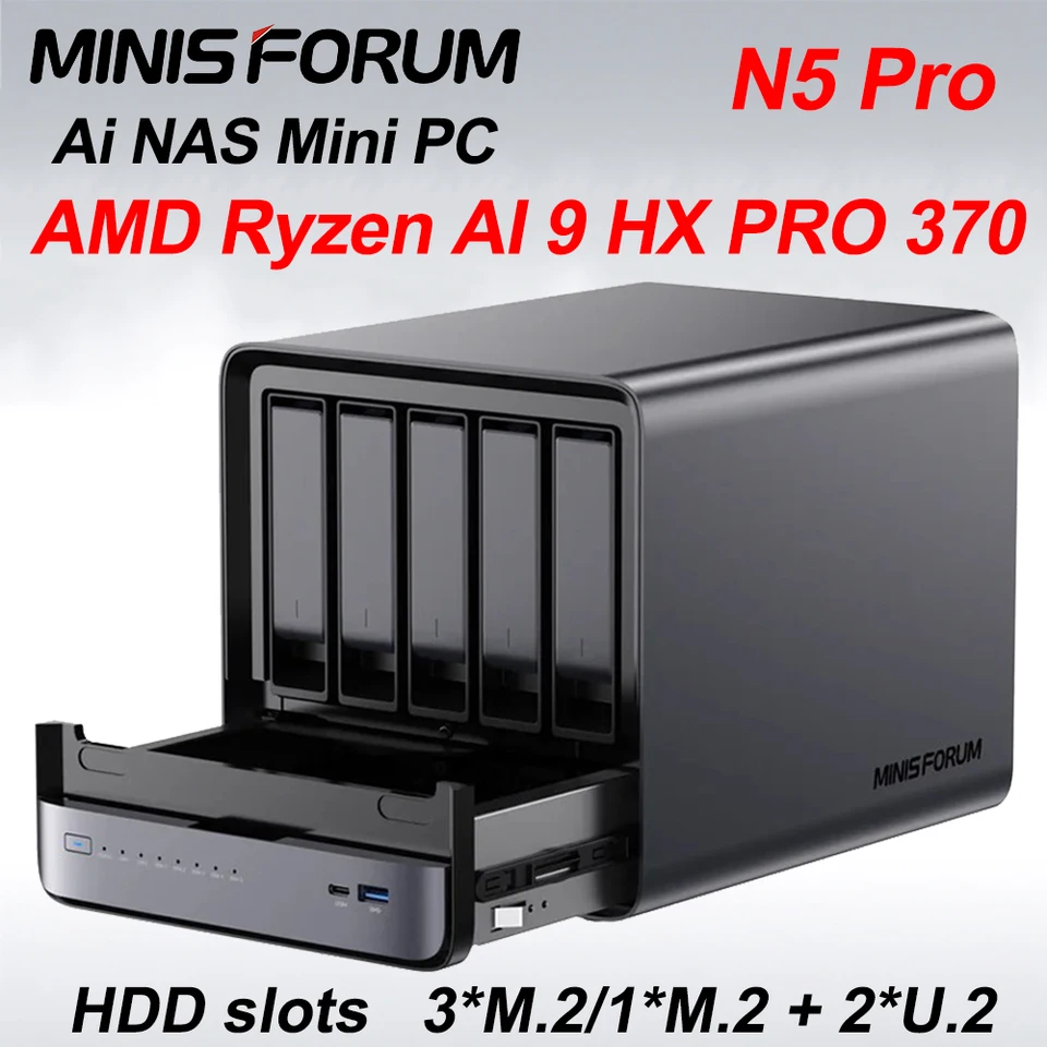 ミニPC MINISFORUM AI NAS N5 Pro P370 128GB Minisforum N5 Pro AI NAS | Ryzen AI 9 HX 370 | 80 TOPS | MinisCloud OS