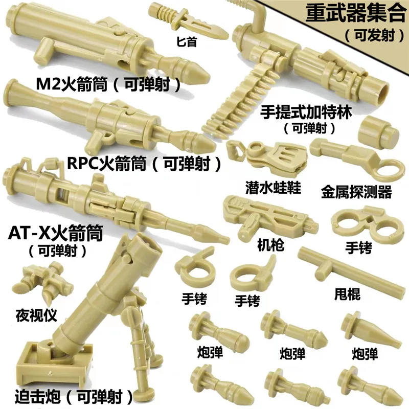 WW2 US Military Weapon M2 Mortar Soldier Minifigurine Accessories Guns Building Blocks Kit Moc Bricks Sets Arms Model Kids Toys