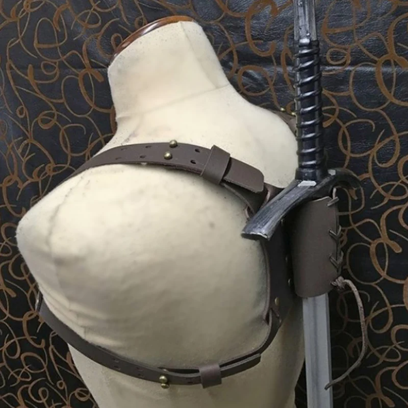

New Medieval Retro Sword Shoulder Back Scabbard Sheath Frog Holder Costume Cosplay Prop Rapier Warrior Leather Buckle Holster