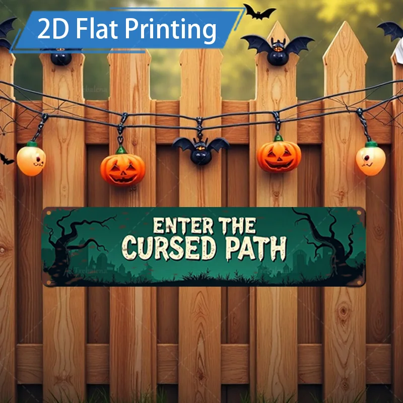 Letrero de metal de 1 pieza, letrero de camino curtido de Halloween de 4x16 pulgadas, decoración de murciélago de calabaza espeluznante para fiesta en casa embrujada