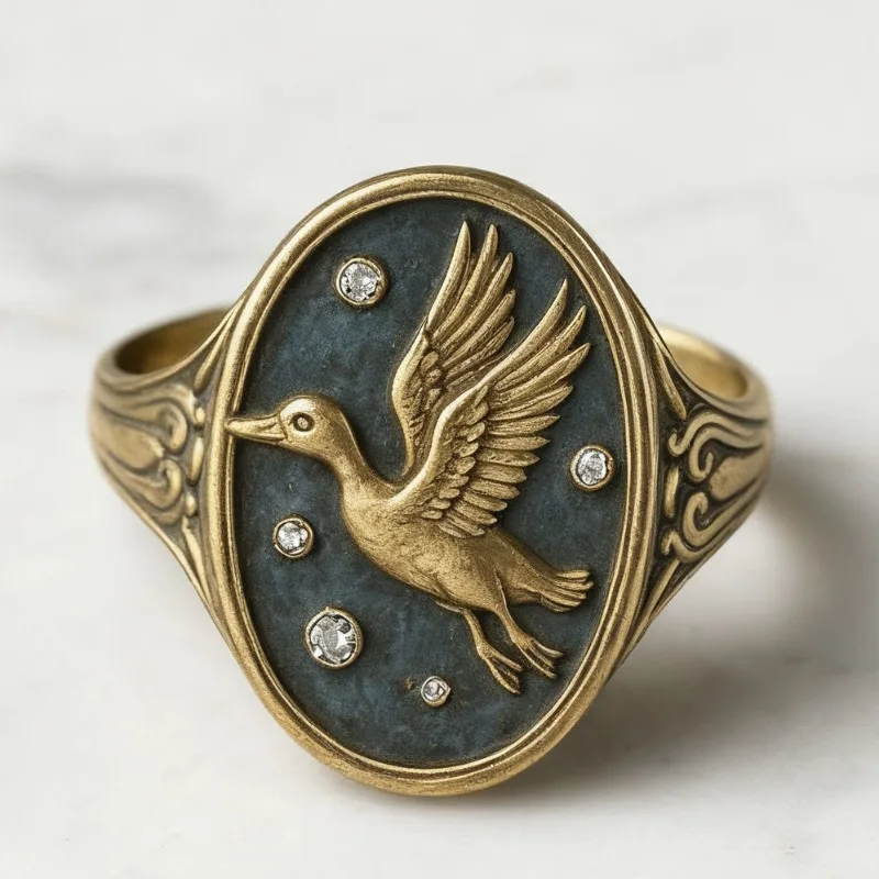 2026 New Eco-Friendly Alloy Ring - Retro Gold Plated Oil Dripping Creative Red-Crowned Crane Women's Fashion Jewelry Accessory