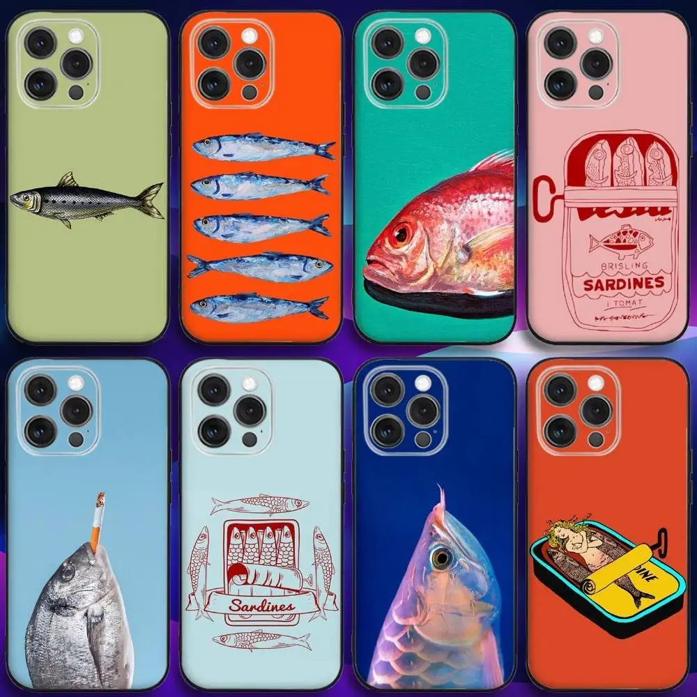 

S-Sardines Phone Case For iPhone 17,16,15,14,13,12,11,Pro,Max,Plus,X,XS,SE4,E,Mini,Soft Black Case