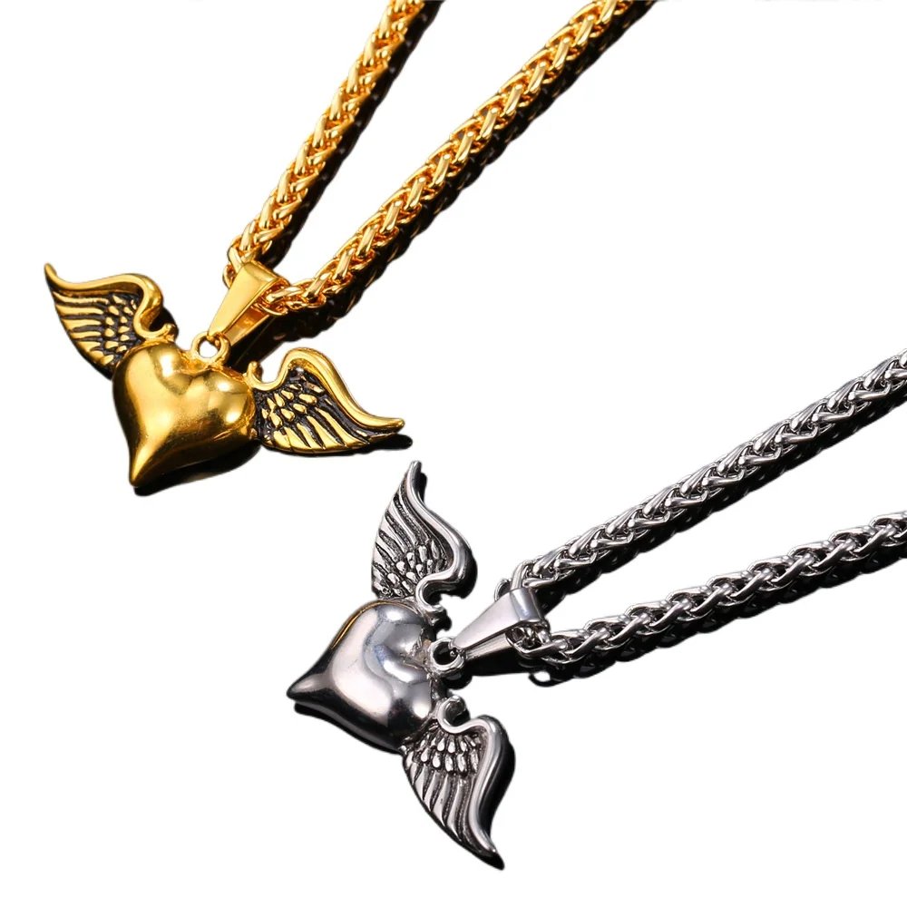 

Fashion Stainless Steel Guardian Angel Wings Pendent Necklace for Men Women Dainty Accessaries Hot Sale Birthday Jewelry Gifts