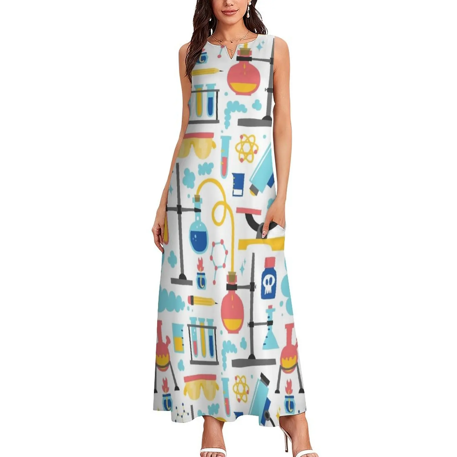 Chemistry lab science equipment pattern Long Dress Women's skirt purple dress