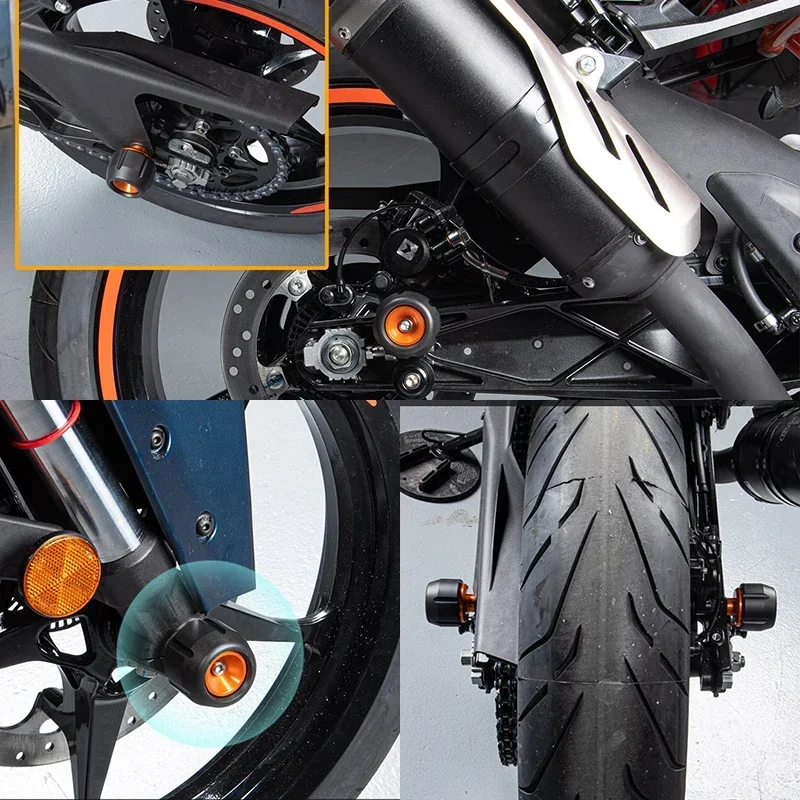 For KTM RC 390 2022-2024 Motorcycle Front and Rear Wheel Crash Slider Protector Pads Motorcycle Spindle Bobbins Protector Slider