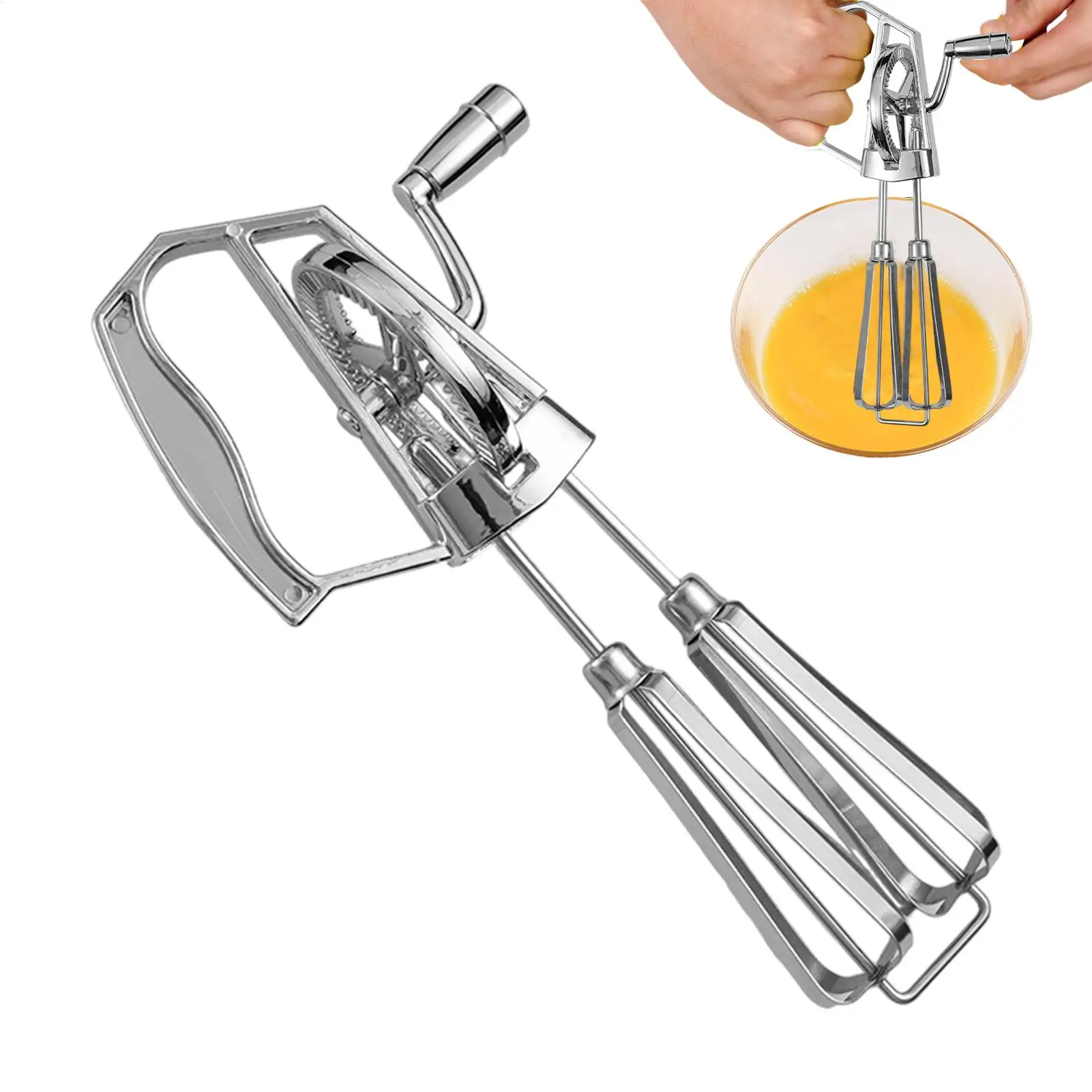 Manual Egg Beater Stainless Steel Egg Whisk Hand Cranked Electroplated Egg Mixer Multifunctional Kitchen Cake Baking Tool