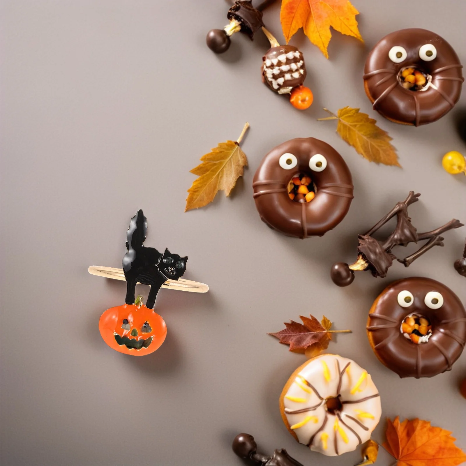 

6pcs Black Cat Pumpkin Napkin Rings Halloween Party Supplies Reusable Decorative Table naments Creative Dining Accessories