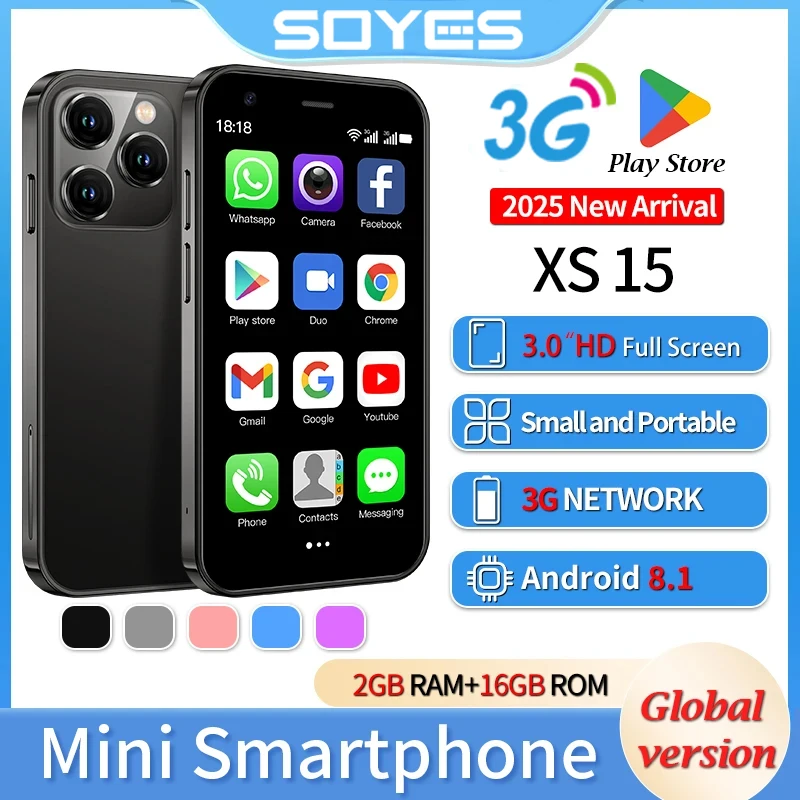 SOYES XS15 Mini Smartphone Android 3.0-inch HD Display 2GB RAM 16GB ROM Dual SIM 3G Network Multi Color Small Phone