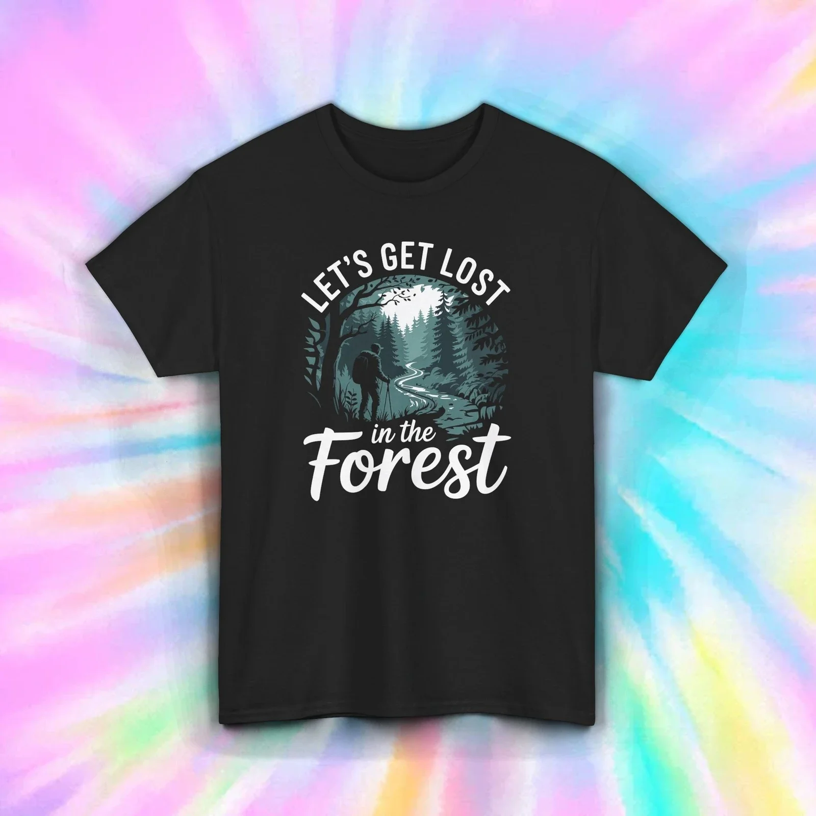 Let’s Get Lost Forest Shirt Hiking Nature Trees Trail Adventure Scene S5XL