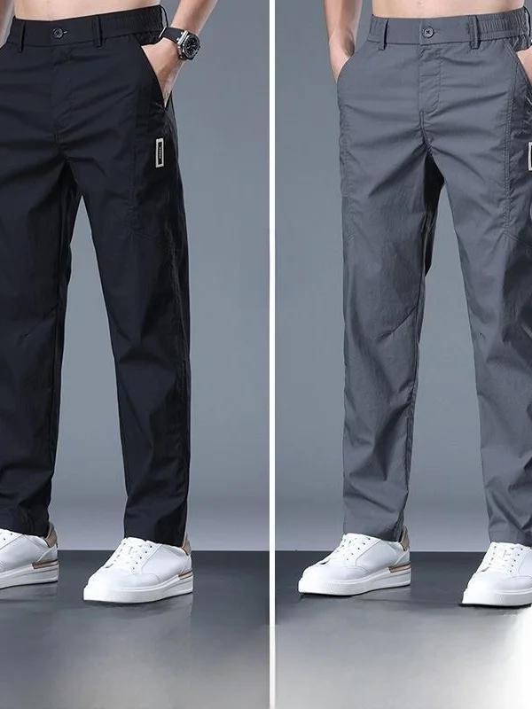 Men's Summer Thin Ice Silk Quick Dry Casual Pants Loose Straight American High End Business Elastic Ultra Thin Long Trousers