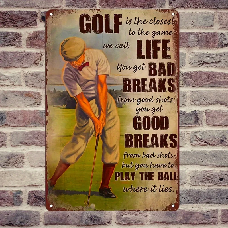 Antique Style Golf Metal Iron Wall Hanging Decor Plate, Retro Sports Pattern, es, Multi-Functional, No Electricity Required, wi