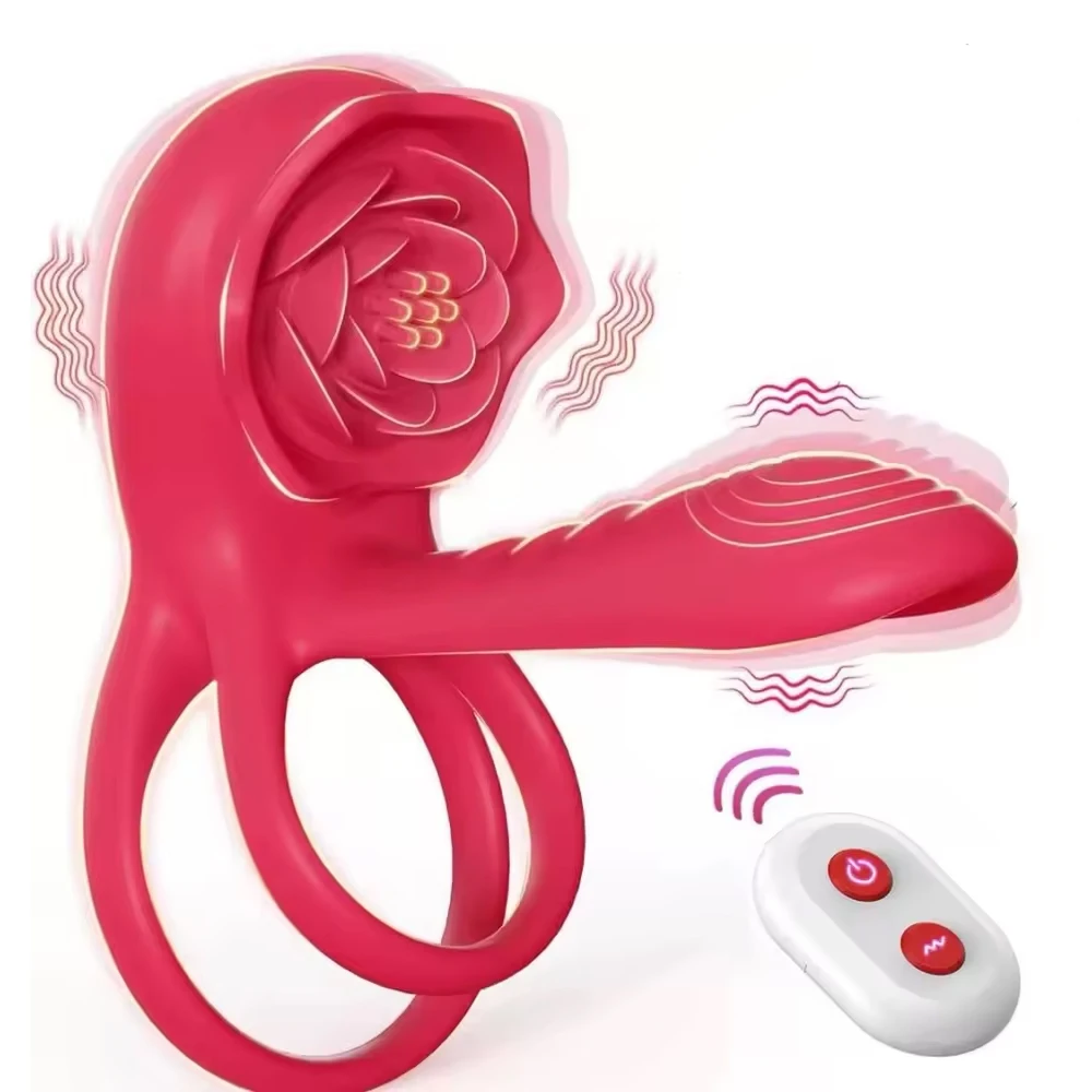 Rose Penis Ring Vibrator Female G-spot Clitoral Stimulation Male Ejaculation Delay, Adults Sex Toy for Couple, Valentine Gifts