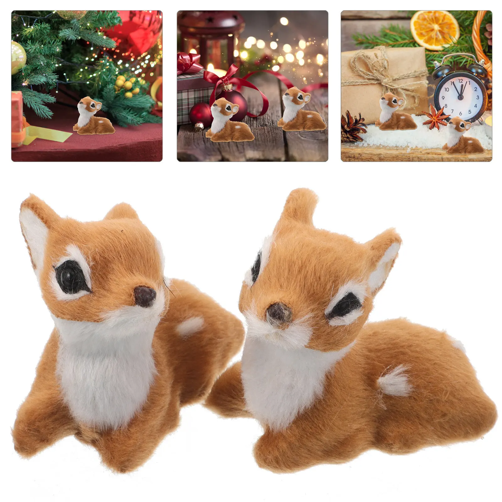 

2Pcs Lifelike Deer Decoration Small Lightweight Reindeer Sculpture Festive Tabletop Mantle Fireplace Shelf Accent Christmas