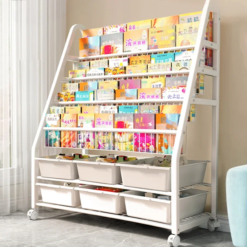 Modern Carbon Steel Bookcases for Home Removable Toy Storage Convenient Bookcase Creative Simple Household Shelf for Library