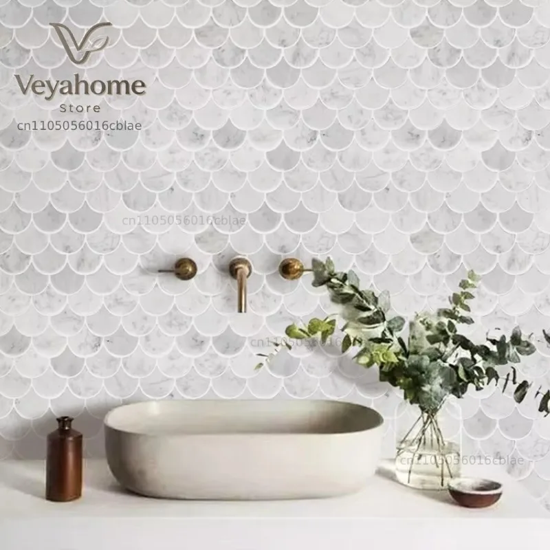 Fish Scale Scalloped Marble Mosaic Tile for Bathroom And Kitchen - Elegant Wall Or Floor Decor for a Stylish Home