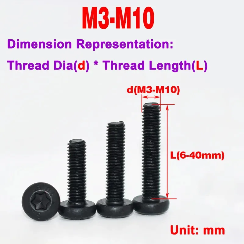 الصف 10.9 الأسود توركس عموم مسمار لولبي الرأس زهر البرقوق الأخدود مكافحة سرقة الترباس M3 M4 M5 M6 M8 M10