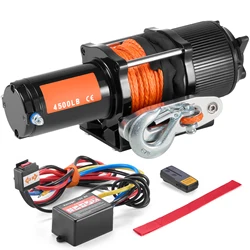 SucceBuy 4500lbs ATV/UTV Electric Winch 12V with 39ft Synthetic Rope Wireless & Wired Remote Control IP55 Waterproof for Jeeps