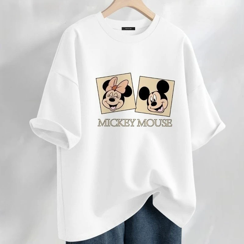 

Mickey Mouse American Retro Cartoon Top Trendy Versatile 100% Cotton Short Sleeve T-shirt Casual Daily Wear Unisex Tees