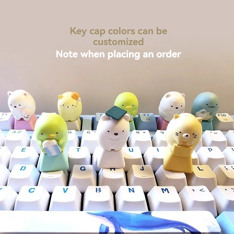 Sumikkogurashi-teclas de Material de resina para teclado mecánico, accesorios de animales bonitos, MX Switch, originales, favoritos de las niñas