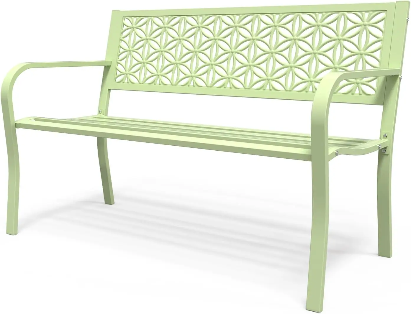 Outdoor Bench Metal Garden Bench With Floral Backrest Patio Seating Furniture For Front Porch Yard Park Entryway Outside Heavy Duty Clear Finish Green Single Pack