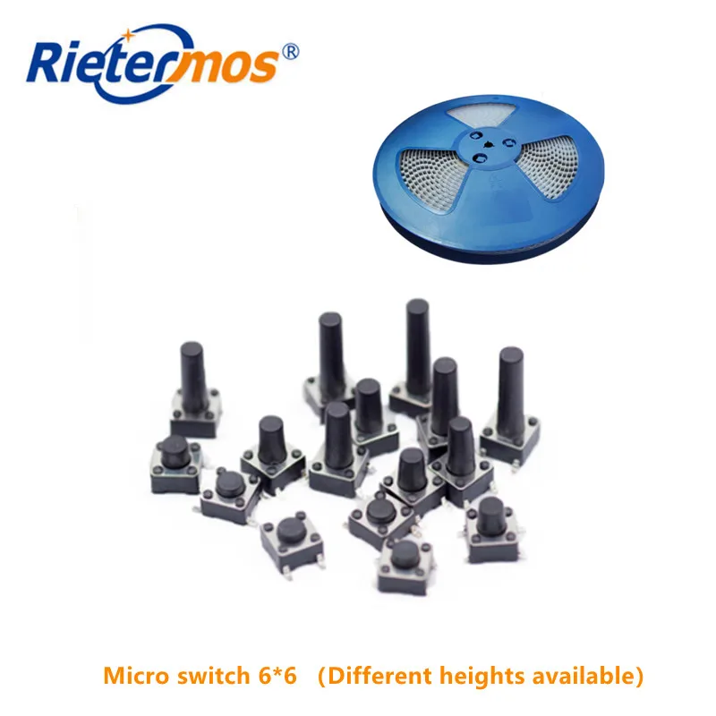 1000触覚押しボタンスイッチ,4ピン,6x6x4.3/5/6/7/8/9 m